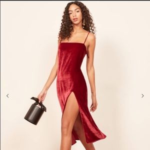 Reformation Ariana Red Velvet Midi Dress NWT